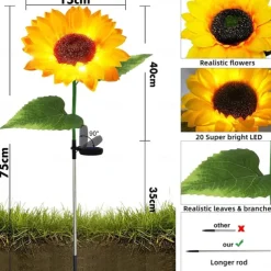 Solar Powered Sunflower Lights, Solar Garden Lights, Outdoor Decorative LED Garden Flower Stakes for Pathway & Lawn Decor