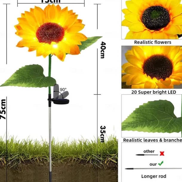 Solar Powered Sunflower Lights, Solar Garden Lights, Outdoor Decorative LED Garden Flower Stakes for Pathway & Lawn Decor