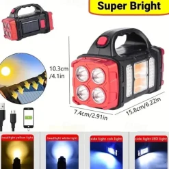 Solar Powered Tactical LED Camping Light - 500 Lumens USB Rechargeable Flashlight, Water Repellent, Long-Range, Multi-Function Outdoor Torch for Outdoor Camping