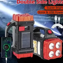 Solar Powered Tactical LED Camping Light - 500 Lumens USB Rechargeable Flashlight, Water Repellent, Long-Range, Multi-Function Outdoor Torch for Outdoor Camping