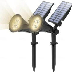 Solar Spot Lights Outdoor 2-in-1 Solar Landscape Spotlights Security Lights IP65 Waterproof Wall Lights for Walkway Yard Garden Driveway Pathway Garden 4/7 LED Beads