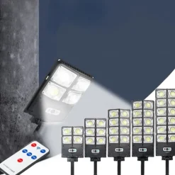 Solar Street Lights Outdoor Waterproof High Brightness Dusk to Dawn LED Lamp with Motion Sensor Remote Control for Garden Patio Porch Garage