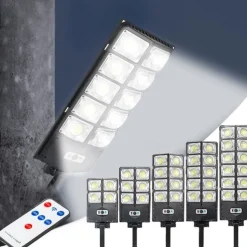 Solar Street Lights Outdoor Waterproof High Brightness Dusk to Dawn LED Lamp with Motion Sensor Remote Control for Garden Patio Porch Garage