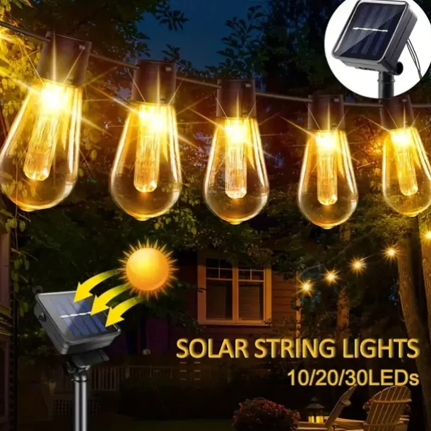 Solar Vintage Bulb String Lights, Christmas Waterproof Fairy Lights with 10/20/30 LED Shatterproof Bulbs & 8 Twinkle Modes for Holiday,Xmas, Wedding & Camping Decor
