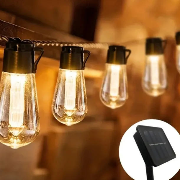 Solar Vintage Bulb String Lights, Christmas Waterproof Fairy Lights with 10/20/30 LED Shatterproof Bulbs & 8 Twinkle Modes for Holiday,Xmas, Wedding & Camping Decor