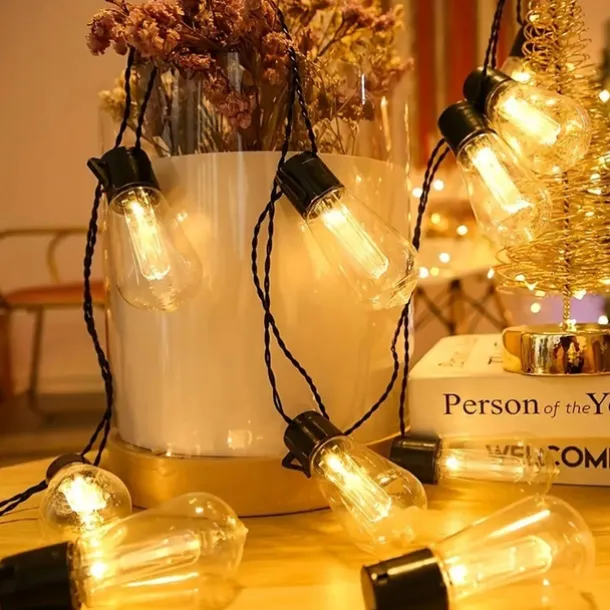 Solar Vintage Bulb String Lights, Christmas Waterproof Fairy Lights with 10/20/30 LED Shatterproof Bulbs & 8 Twinkle Modes for Holiday,Xmas, Wedding & Camping Decor