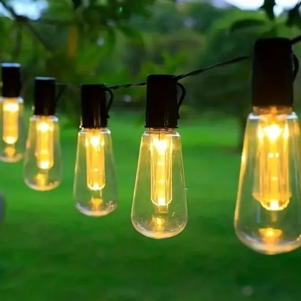 Solar Vintage Bulb String Lights, Christmas Waterproof Fairy Lights with 10/20/30 LED Shatterproof Bulbs & 8 Twinkle Modes for Holiday,Xmas, Wedding & Camping Decor