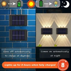 Solar Wall Lamp Glow Up and Down 6 LEDs Outdoor Waterproof Courtyard Light Outdoor Villa Wall Fence Porch Lighting Decoration Solar Wall Washing Lights