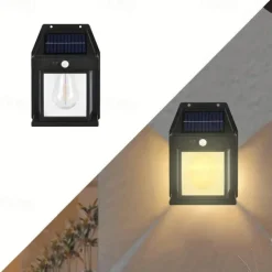 Solar Wall Lanterns Outdoor With 3 Modes Wireless Dusk To Dawn Motion Sensor LED Sconce Lights IP65 Waterproof Exterior Front Porch Security Lamps Wall Mount Patio Fence Decorative
