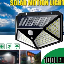 Solar Wall Lights Outdoor 100LEDs 3 Modes 270 Lighting Angle Solar Motion Sensor Outdoor Lamp IP65 Waterproof Light Control Solar Wall Lamp Suitable for Garage Fence Deck Courtyard