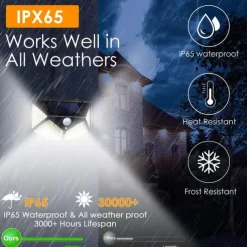 Solar Wall Lights Outdoor 100LEDs 3 Modes 270 Lighting Angle Solar Motion Sensor Outdoor Lamp IP65 Waterproof Light Control Solar Wall Lamp Suitable for Garage Fence Deck Courtyard