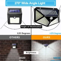 Solar Wall Lights Outdoor 100LEDs 3 Modes 270 Lighting Angle Solar Motion Sensor Outdoor Lamp IP65 Waterproof Light Control Solar Wall Lamp Suitable for Garage Fence Deck Courtyard