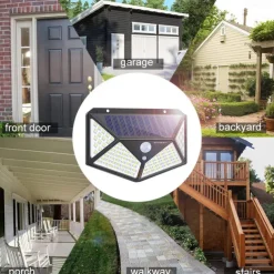 Solar Wall Lights Outdoor 100LEDs 3 Modes 270 Lighting Angle Solar Motion Sensor Outdoor Lamp IP65 Waterproof Light Control Solar Wall Lamp Suitable for Garage Fence Deck Courtyard