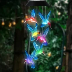 Solar Wind Chimes - Color Changing LED Hummingbird Lights for Garden & Patio Decoration