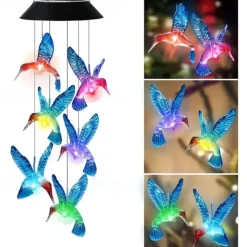Solar Wind Chimes - Color Changing LED Hummingbird Lights for Garden & Patio Decoration