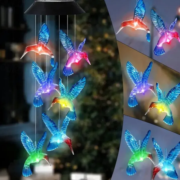 Solar Wind Chimes - Color Changing LED Hummingbird Lights for Garden & Patio Decoration