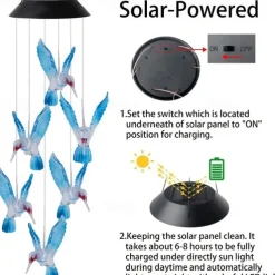 Solar Wind Chimes - Color Changing LED Hummingbird Lights for Garden & Patio Decoration