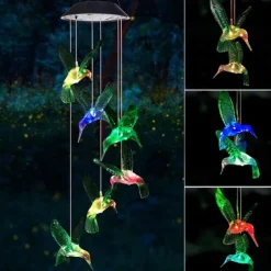 Solar Wind Chimes - Color Changing LED Hummingbird Lights for Garden & Patio Decoration