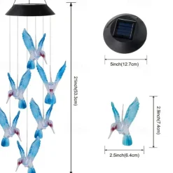Solar Wind Chimes - Color Changing LED Hummingbird Lights for Garden & Patio Decoration