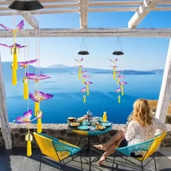 Solar Wind Chimes Bell Dragonfly LED Lights Outdoor Waterproof Auto Light Color-Changing Solar Powered Hanging Lights for Courtyard Garden Patio Festival Decoration