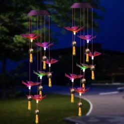 Solar Wind Chimes Bell Dragonfly LED Lights Outdoor Waterproof Auto Light Color-Changing Solar Powered Hanging Lights for Courtyard Garden Patio Festival Decoration
