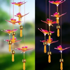 Solar Wind Chimes Bell Dragonfly LED Lights Outdoor Waterproof Auto Light Color-Changing Solar Powered Hanging Lights for Courtyard Garden Patio Festival Decoration