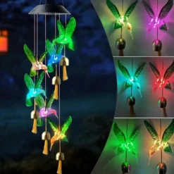 Solar Wind Chimes Bell Dragonfly LED Lights Outdoor Waterproof Auto Light Color-Changing Solar Powered Hanging Lights for Courtyard Garden Patio Festival Decoration