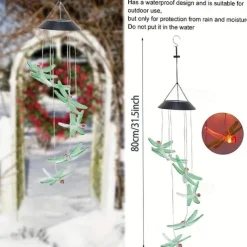 Solar Wind Chimes Lights Waterproof Green Dragonfly Shape Color Changing Lights Romantic Wind Bell Light LED Solar Mobile Hanging Decor For Garden Patio