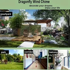 Solar Wind Chimes Lights Waterproof Green Dragonfly Shape Color Changing Lights Romantic Wind Bell Light LED Solar Mobile Hanging Decor For Garden Patio