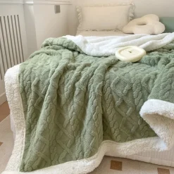 Solid Color Thickened Warm Double Layer Lamb Cashmere Jacquard Blanket Office Nap Blanket Sofa Warmer Super Soft Blankets