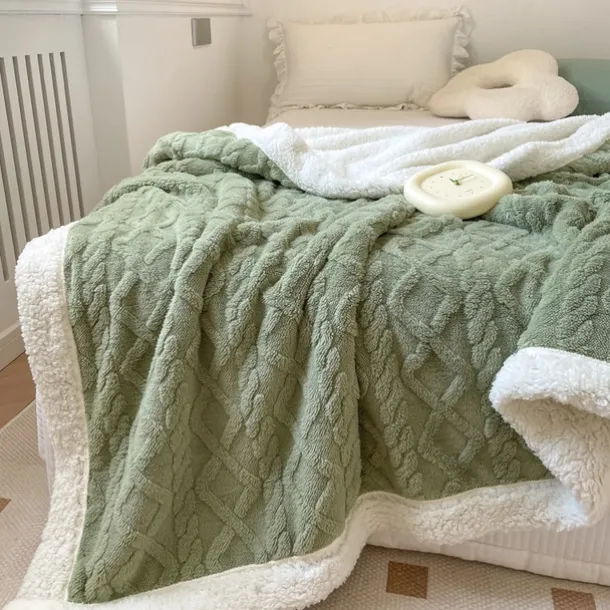 Solid Color Thickened Warm Double Layer Lamb Cashmere Jacquard Blanket Office Nap Blanket Sofa Warmer Super Soft Blankets