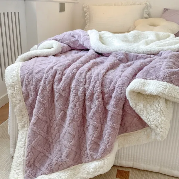 Solid Color Thickened Warm Double Layer Lamb Cashmere Jacquard Blanket Office Nap Blanket Sofa Warmer Super Soft Blankets