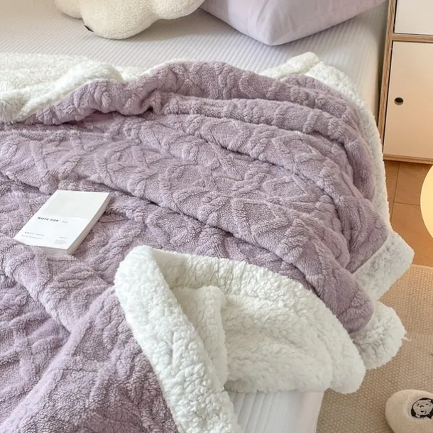 Solid Color Thickened Warm Double Layer Lamb Cashmere Jacquard Blanket Office Nap Blanket Sofa Warmer Super Soft Blankets