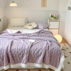 Solid Color Thickened Warm Double Layer Lamb Cashmere Jacquard Blanket Office Nap Blanket Sofa Warmer Super Soft Blankets