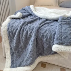 Solid Color Thickened Warm Double Layer Lamb Cashmere Jacquard Blanket Office Nap Blanket Sofa Warmer Super Soft Blankets