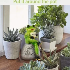 Songlake Creative Cute Frog Statue Garden Frog Drinking Coffee Resin Statuette Craft Decoration Sculpture Indoor Outdoor Garden Decoration