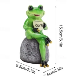 Songlake Creative Cute Frog Statue Garden Frog Drinking Coffee Resin Statuette Craft Decoration Sculpture Indoor Outdoor Garden Decoration