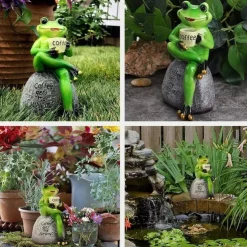 Songlake Creative Cute Frog Statue Garden Frog Drinking Coffee Resin Statuette Craft Decoration Sculpture Indoor Outdoor Garden Decoration