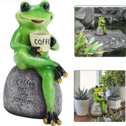 Songlake Creative Cute Frog Statue Garden Frog Drinking Coffee Resin Statuette Craft Decoration Sculpture Indoor Outdoor Garden Decoration