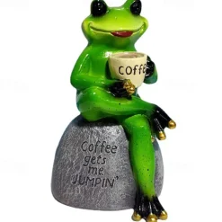Songlake Creative Cute Frog Statue Garden Frog Drinking Coffee Resin Statuette Craft Decoration Sculpture Indoor Outdoor Garden Decoration