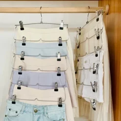 Space Saving Metal Multi-Layer Pants Trousers Skirt Hanger Foldable Closet Hanger With Non-Slip Clips