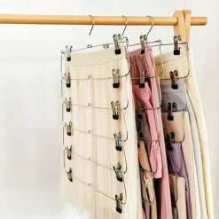 Space Saving Metal Multi-Layer Pants Trousers Skirt Hanger Foldable Closet Hanger With Non-Slip Clips