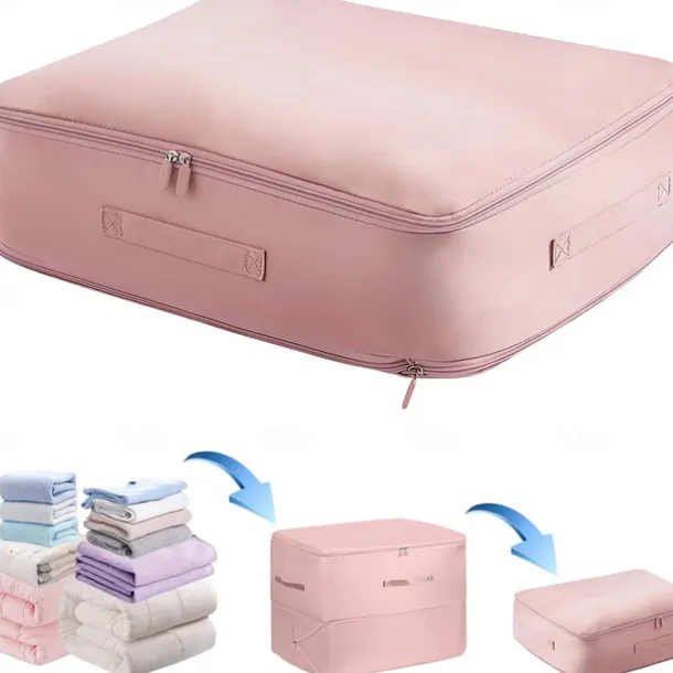 Space Saving Self Compression Organizer, Oxford Fabric Compression Bags for Clothes, Blankets, Comforters, Extra Large Travel & Storage Organizer for Quilts and Winter Jackets