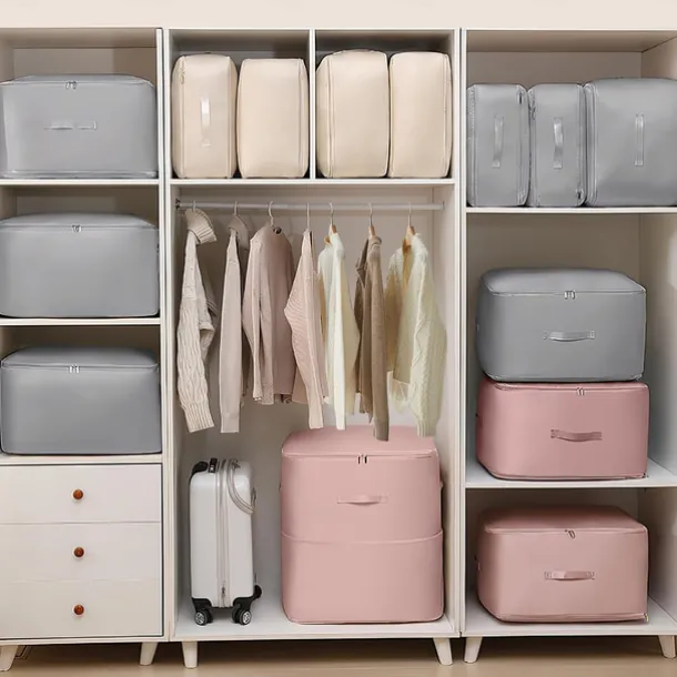 Space Saving Self Compression Organizer, Oxford Fabric Compression Bags for Clothes, Blankets, Comforters, Extra Large Travel & Storage Organizer for Quilts and Winter Jackets