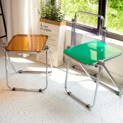Space-Saving Foldable Acrylic & Metal Side Table - Modern Minimalist Green Design, Sturdy No Assembly Required for Small Spaces, Living Room, Bedroom, Office, Versatile & Elegant Furniture, Durable