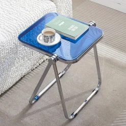 Space-Saving Foldable Acrylic & Metal Side Table - Modern Minimalist Green Design, Sturdy No Assembly Required for Small Spaces, Living Room, Bedroom, Office, Versatile & Elegant Furniture, Durable
