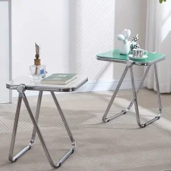 Space-Saving Foldable Acrylic & Metal Side Table - Modern Minimalist Green Design, Sturdy No Assembly Required for Small Spaces, Living Room, Bedroom, Office, Versatile & Elegant Furniture, Durable