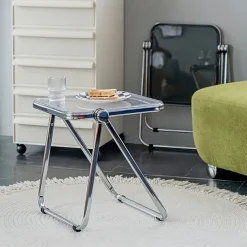 Space-Saving Foldable Acrylic & Metal Side Table - Modern Minimalist Green Design, Sturdy No Assembly Required for Small Spaces, Living Room, Bedroom, Office, Versatile & Elegant Furniture, Durable
