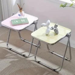 Space-Saving Foldable Acrylic & Metal Side Table - Modern Minimalist Green Design, Sturdy No Assembly Required for Small Spaces, Living Room, Bedroom, Office, Versatile & Elegant Furniture, Durable