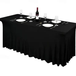 Spandex Table Cover White Outdoor Tablecloth 6Ft 4Ft 8Ft Stretch Black Spring Table Cloth Rectangular for Patio,Picnic,Wedding,Dining,Easter,Kitchen